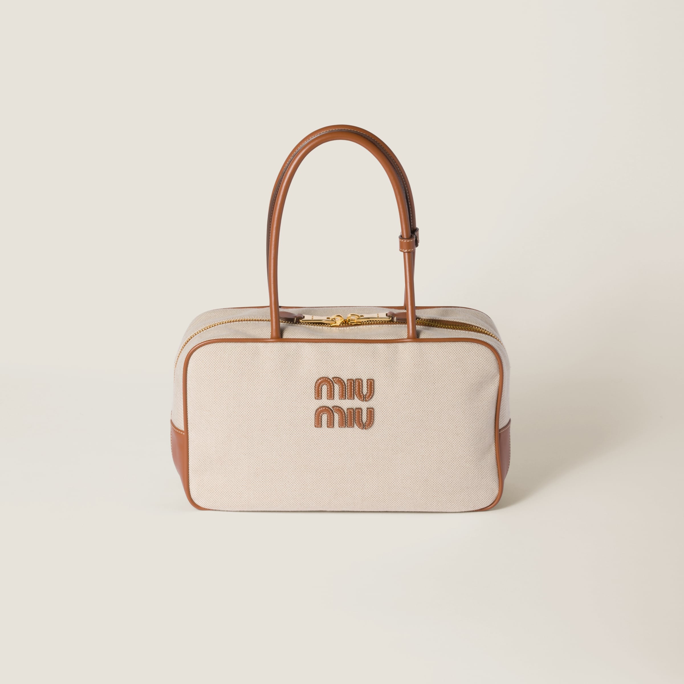 Miu Miu Beige/Brandy Beau Canvas and Leather Bag