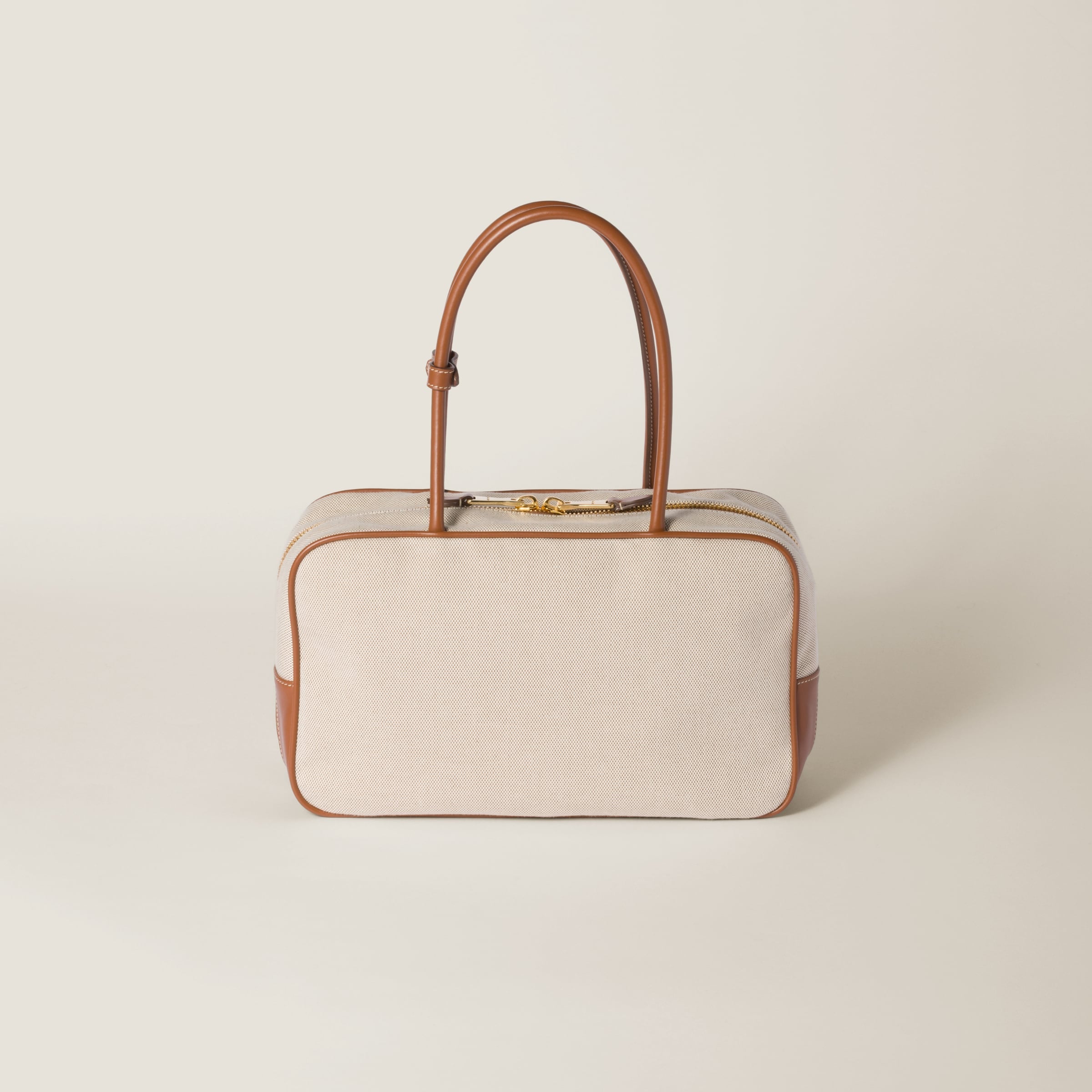 Miu Miu Beige/Brandy Beau Canvas and Leather Bag