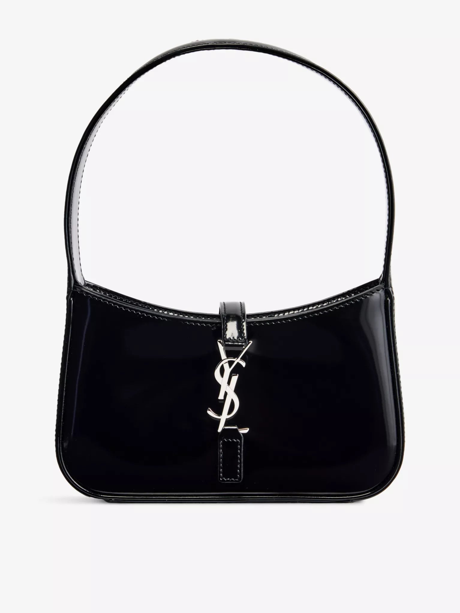 Saint Laurent Le 5 à 7 black Patent Leather Shoulder Bag with silver Hardware