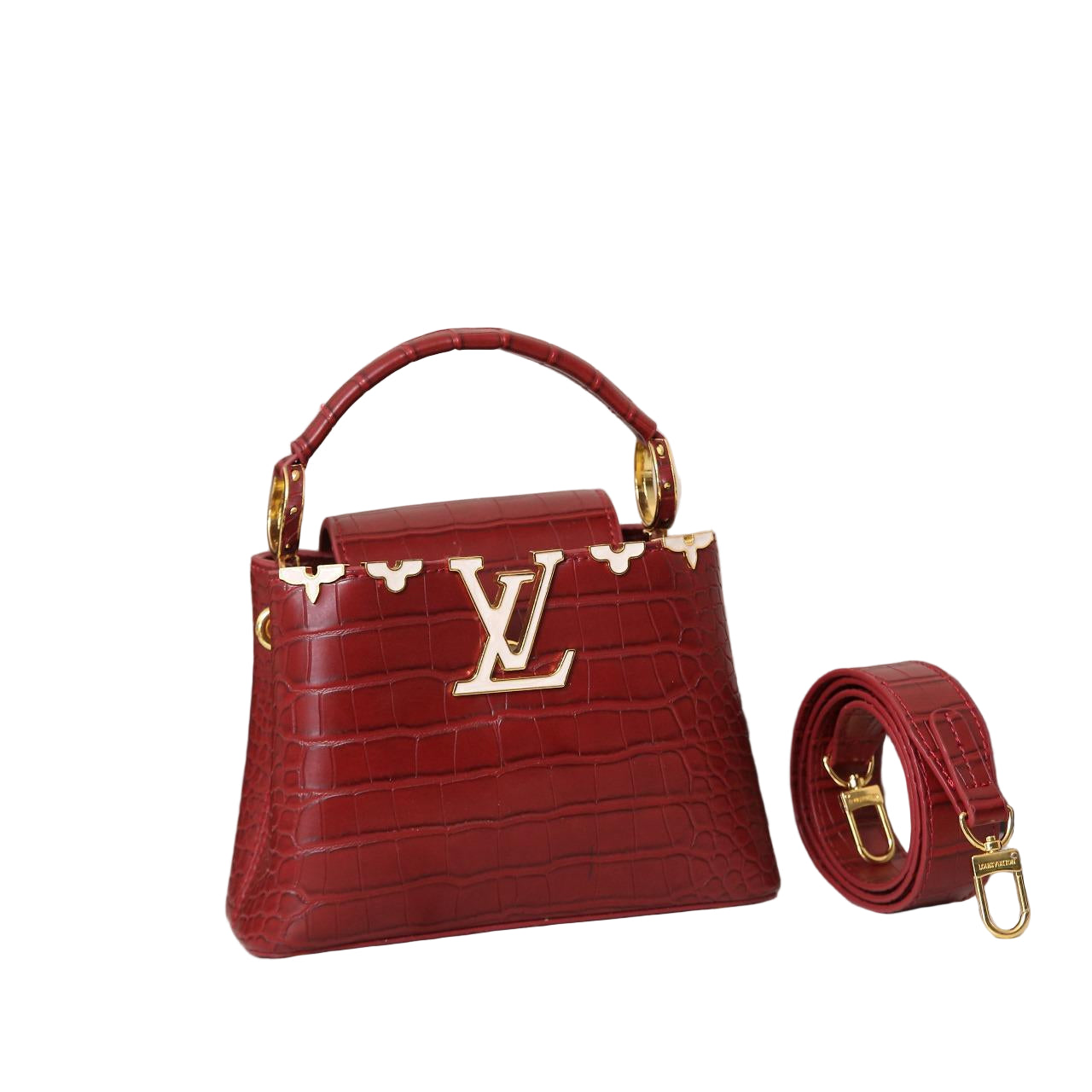 Louis Vuitton Capucines BB in Cognac Burgundy Crocodile-Embossed Leather with Gold Hardware 21 cm