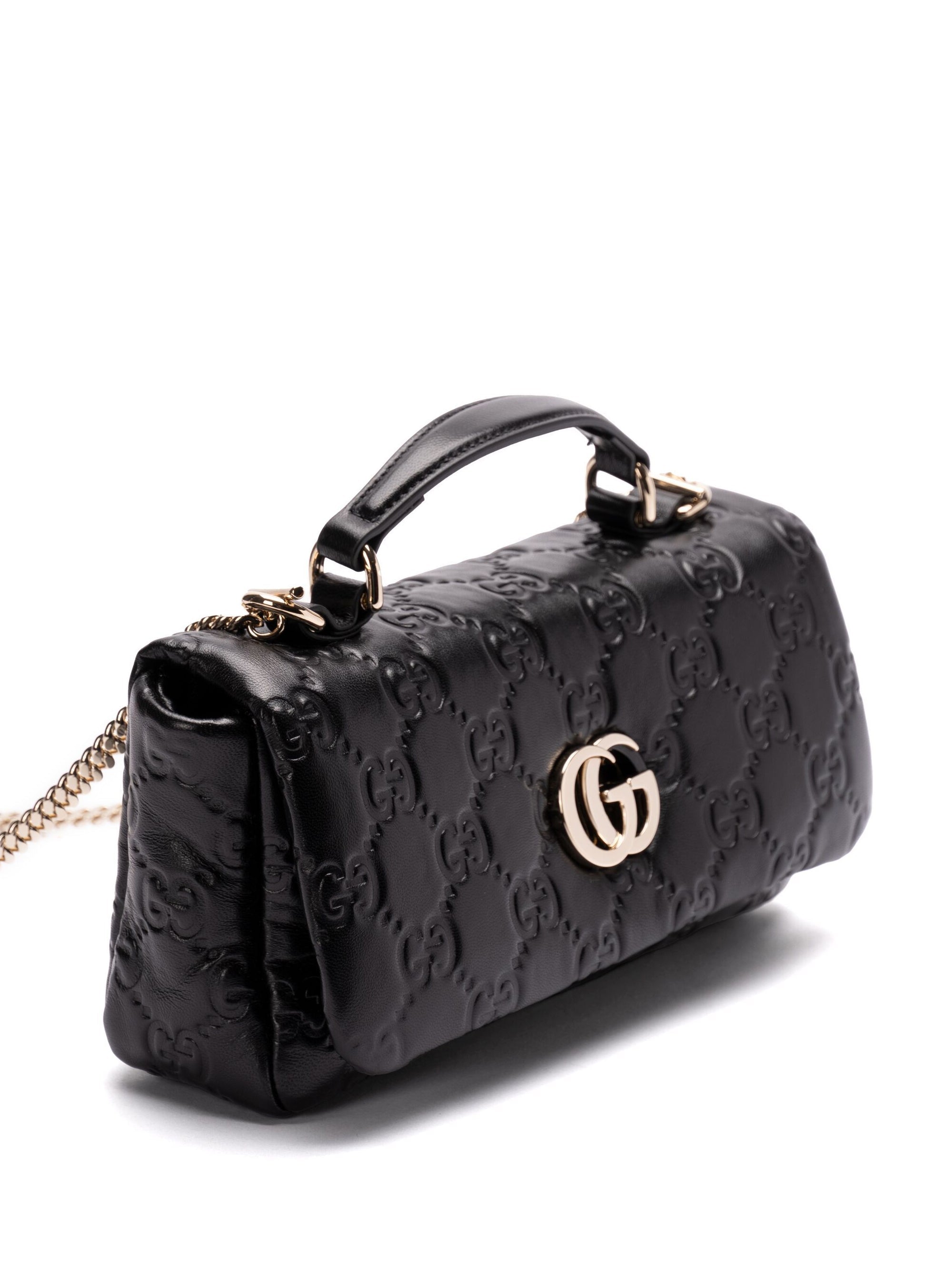 Gucci Mini GG Milano Black Leather Top Handle Bag With Gold Hardware