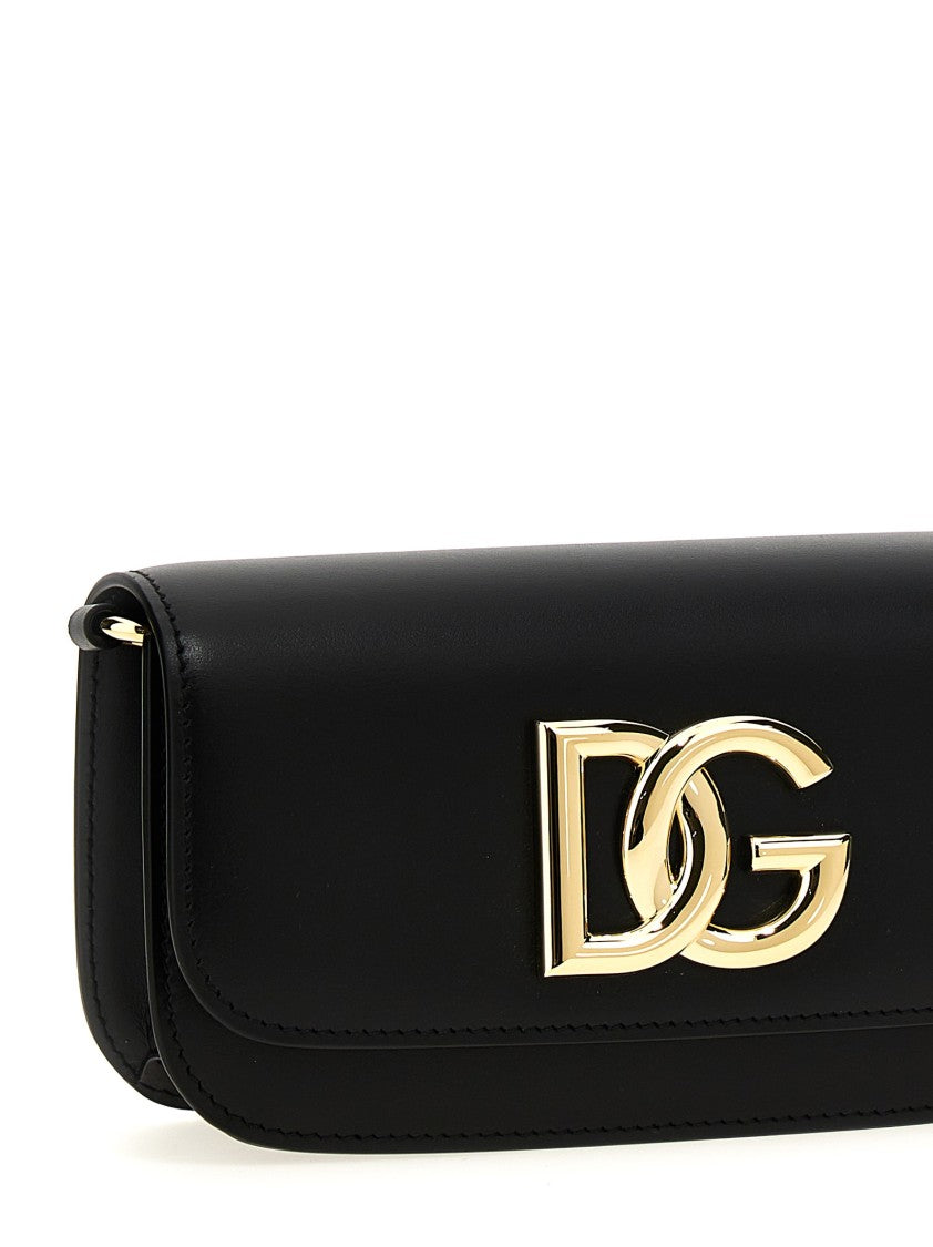 Dolce & Gabbana Shoulder bag in Black made of calfskin leather with a Gold Chain DG logo