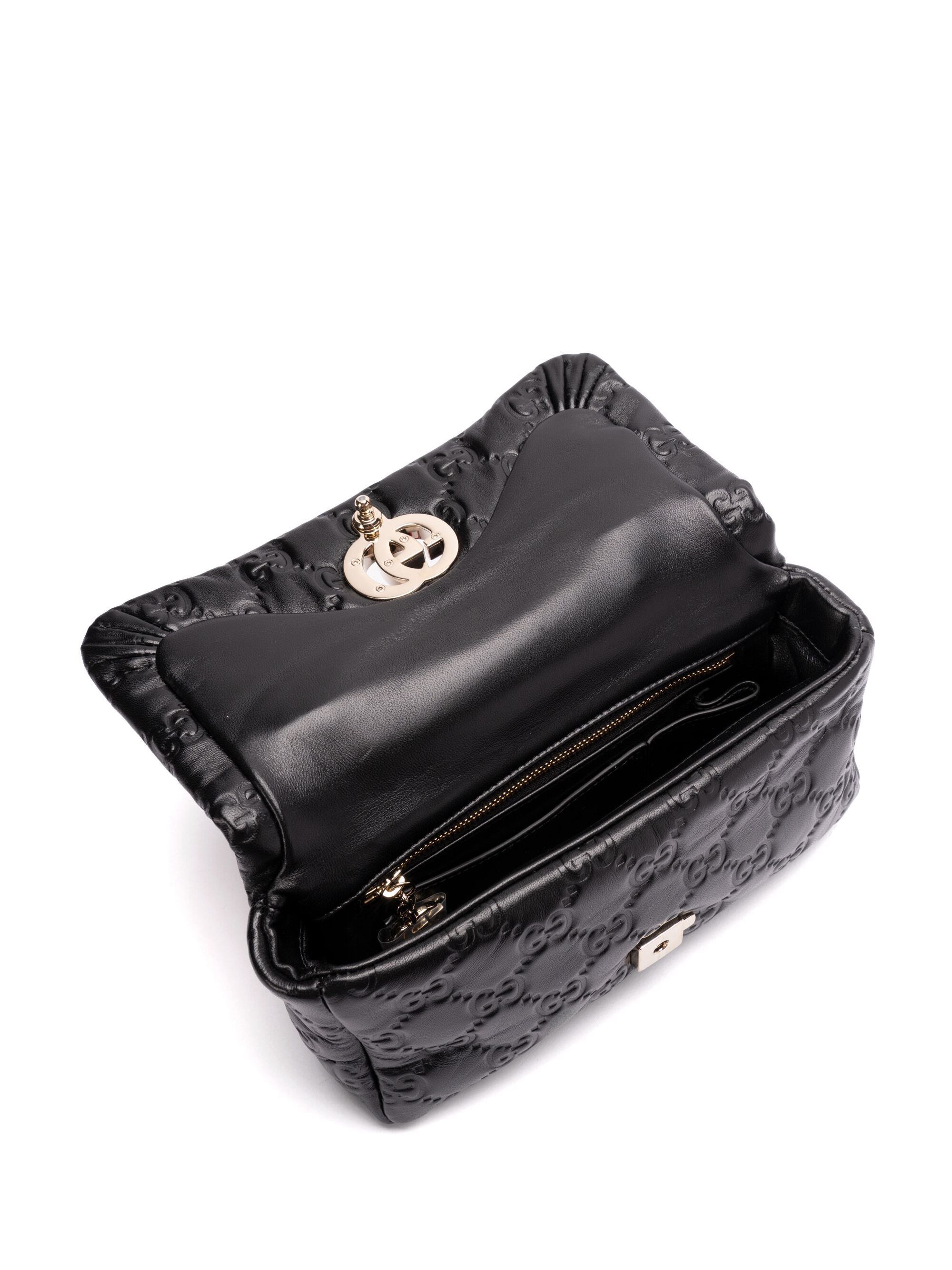 Gucci Mini GG Milano Black Leather Top Handle Bag With Gold Hardware