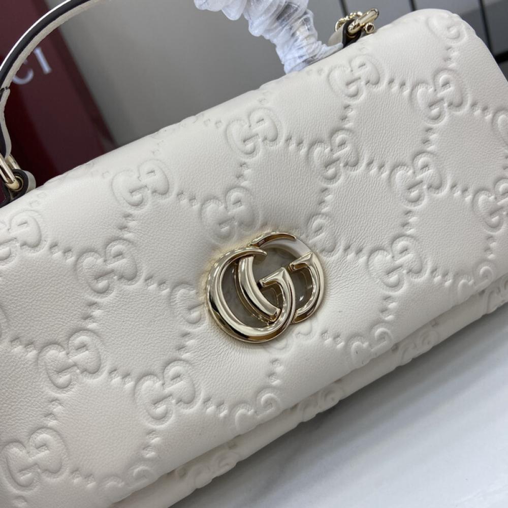 Gucci Mini GG Milano White Leather Top Handle Bag