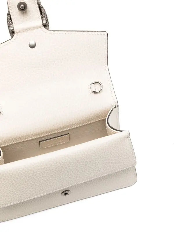 Gucci Dionysus Medium White Glossy Leather Shoulder Bag with Silver Tiger Head Closure