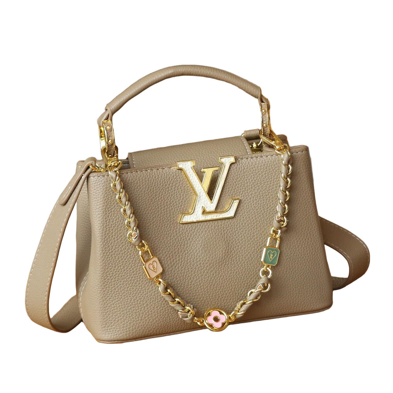 Louis Vuitton Capucines Mini Bag in Taupe Grained Leather and Gold Hardware 22 cm