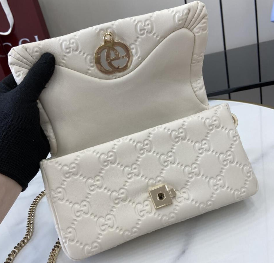 Gucci Mini GG Milano White Leather Top Handle Bag