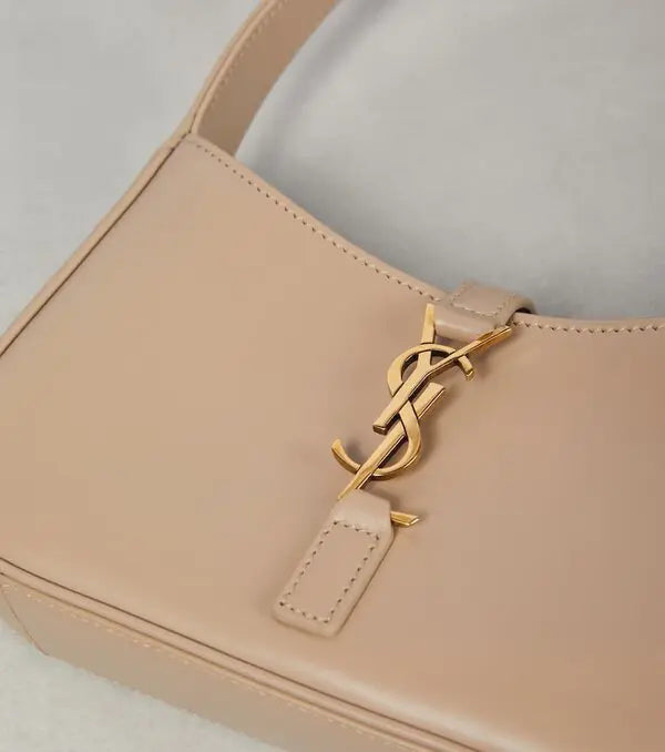 Saint Laurent Le 5 à 7 beige Patent Leather Shoulder Bag with Gold Hardware