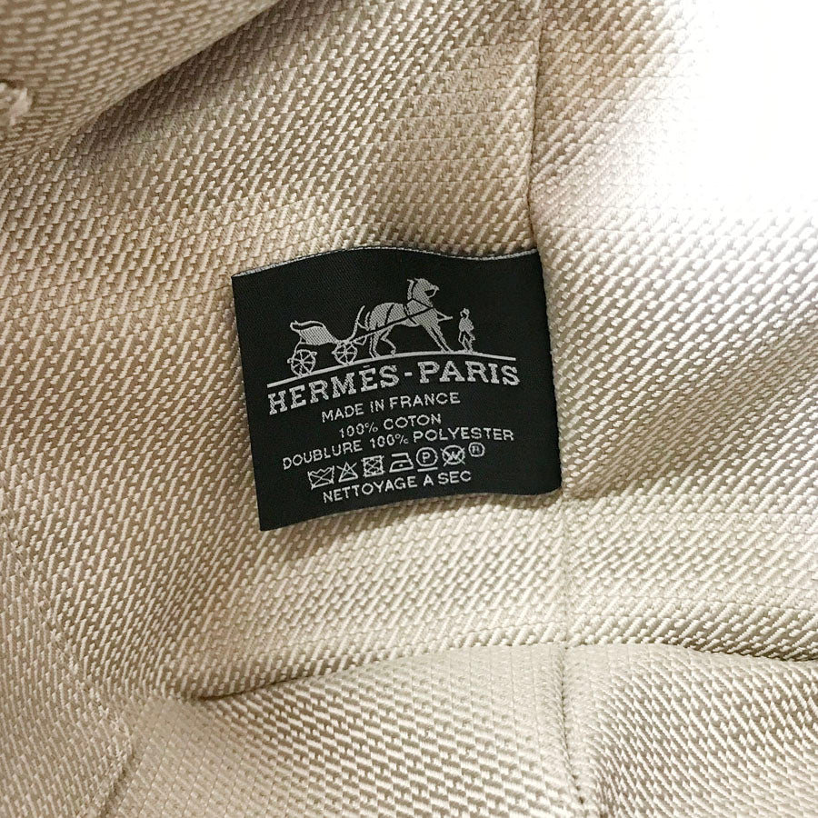 Hermes Bride à brac cloth vanity case in beige Canvas with Teal Green Handle 22 cm
