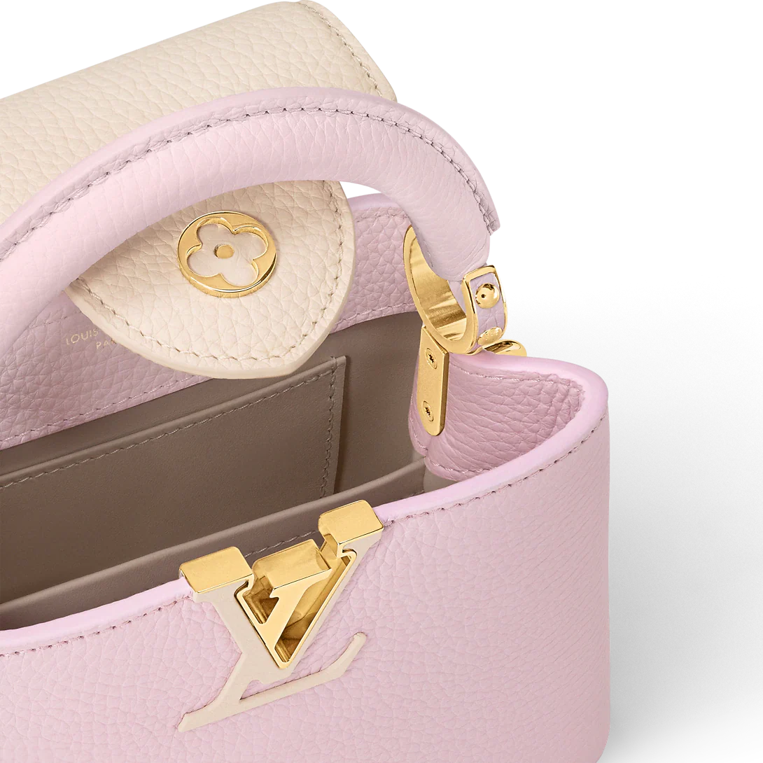 Louis Vuitton Capucines Mini Bag in Rose Grained Leather and Gold Hardware 22 cm