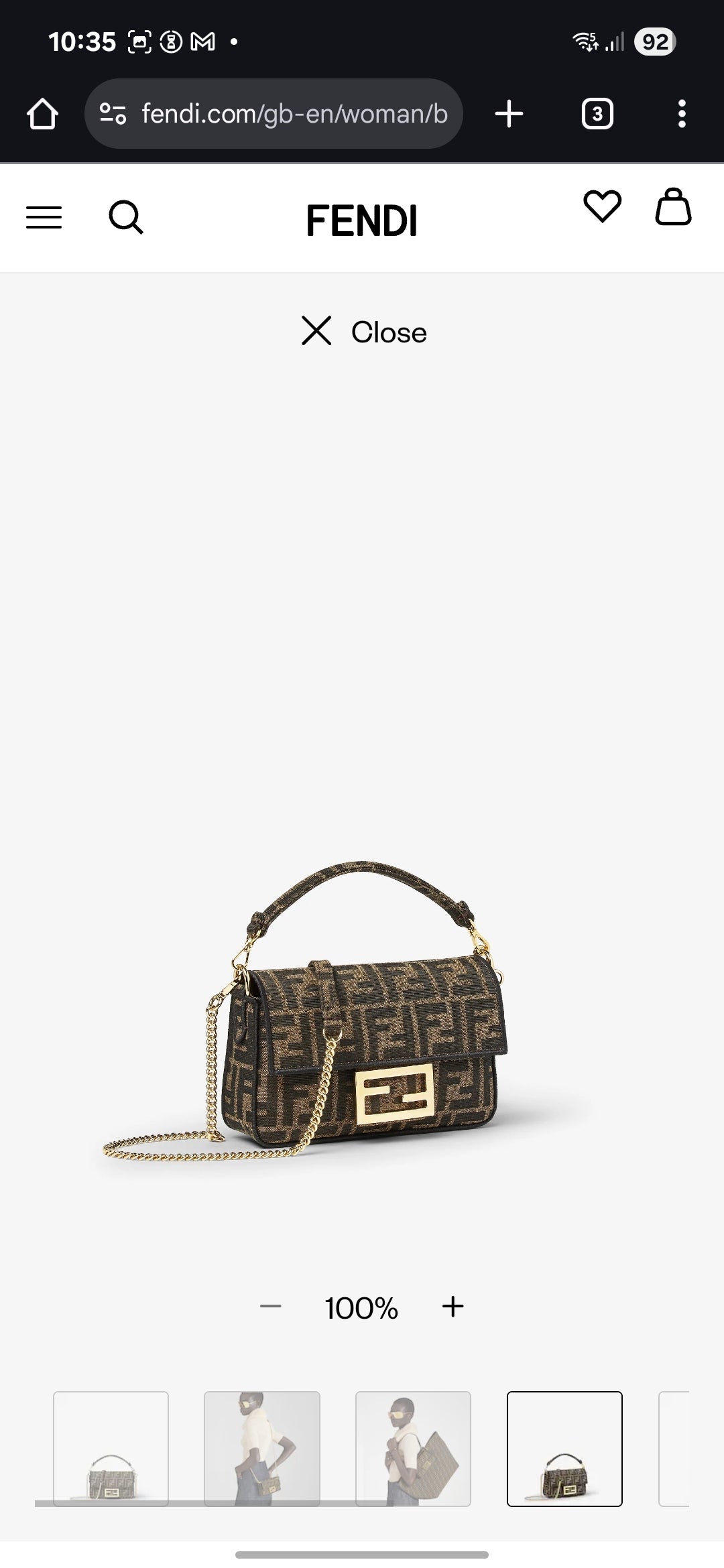 Fendi Baguette Bag in Brown FF Canvas with Gold Hardware 26 cm