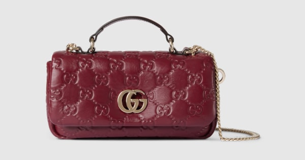 Gucci Mini GG Milano Burgundy Leather Top Handle Bag With Gold Hardware