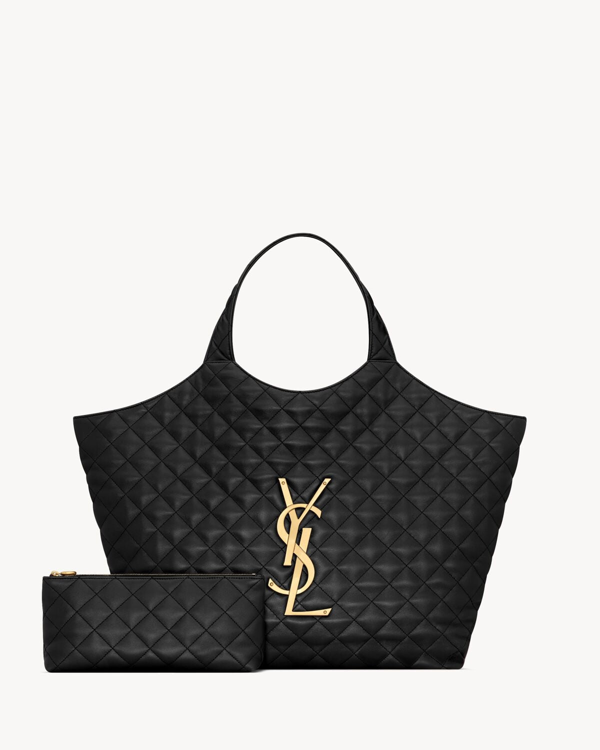 Saint Laurent Maxi Shopping Bag with Jewel Cassandre Logo_ Black With Gold Hardware