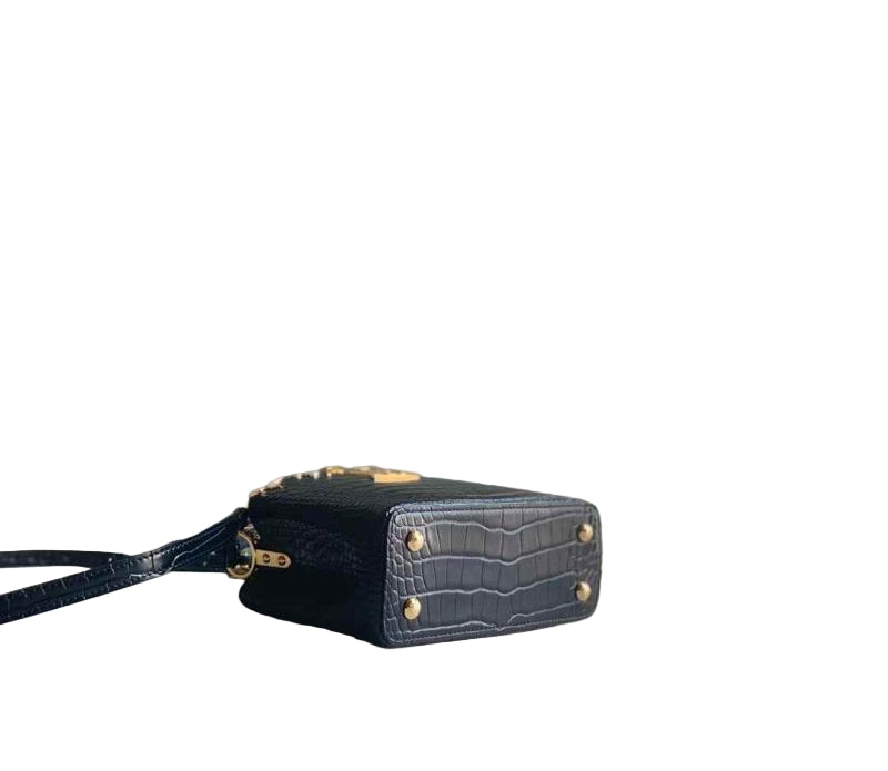 Louis Vuitton Capucines BB in Cognac Black Crocodile-Embossed Leather with Gold Hardware 21 cm
