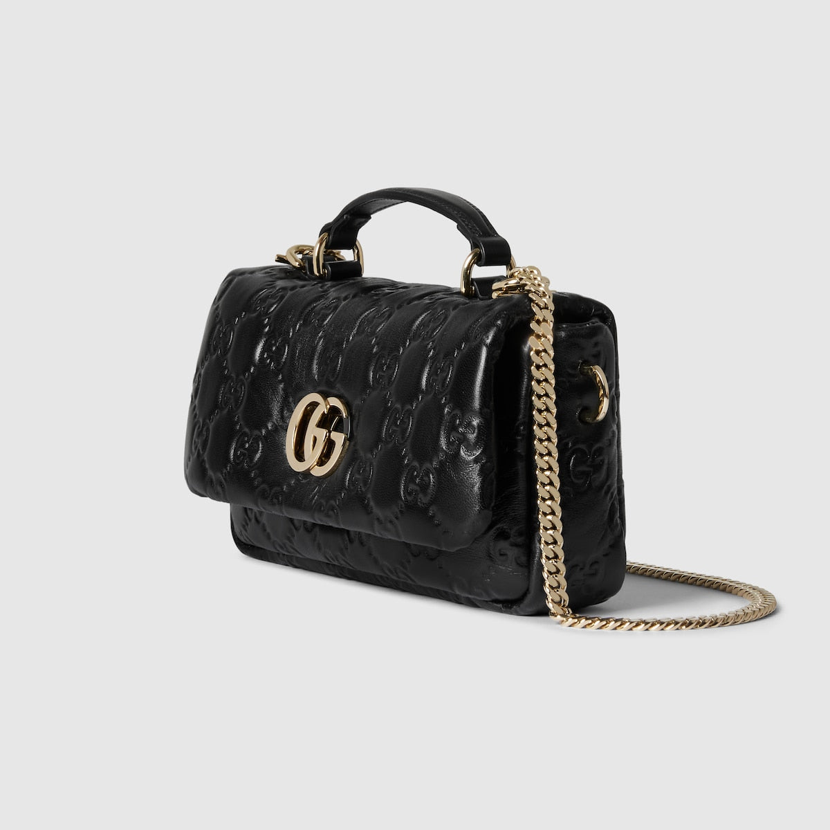 Gucci Mini GG Milano Black Leather Top Handle Bag With Gold Hardware