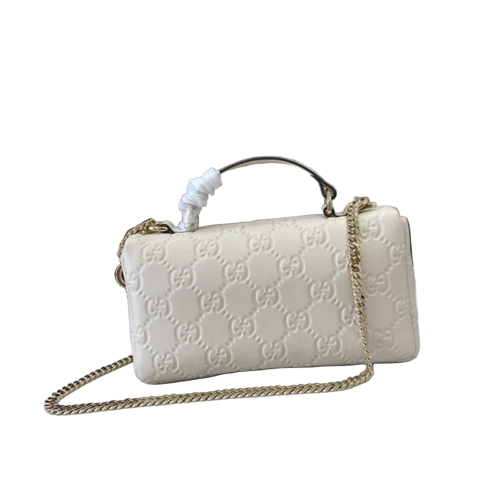 Gucci Mini GG Milano White Leather Top Handle Bag