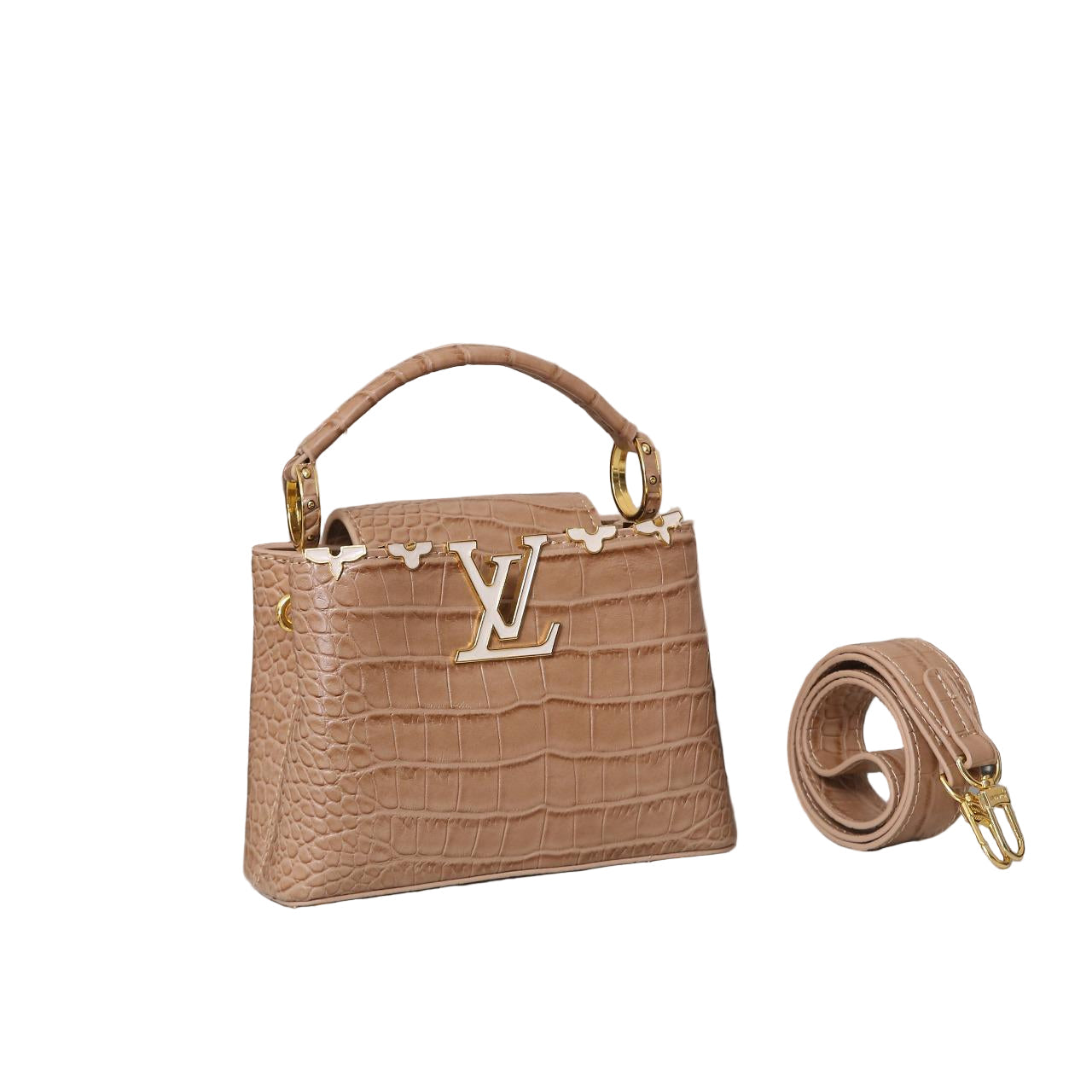 Louis Vuitton Capucines BB in Cognac Beige Crocodile-Embossed Leather with Gold Hardware 21 cm