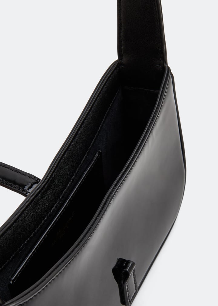 Saint Laurent Le 5 à 7 black Patent Leather Shoulder Bag with Gold Hardware