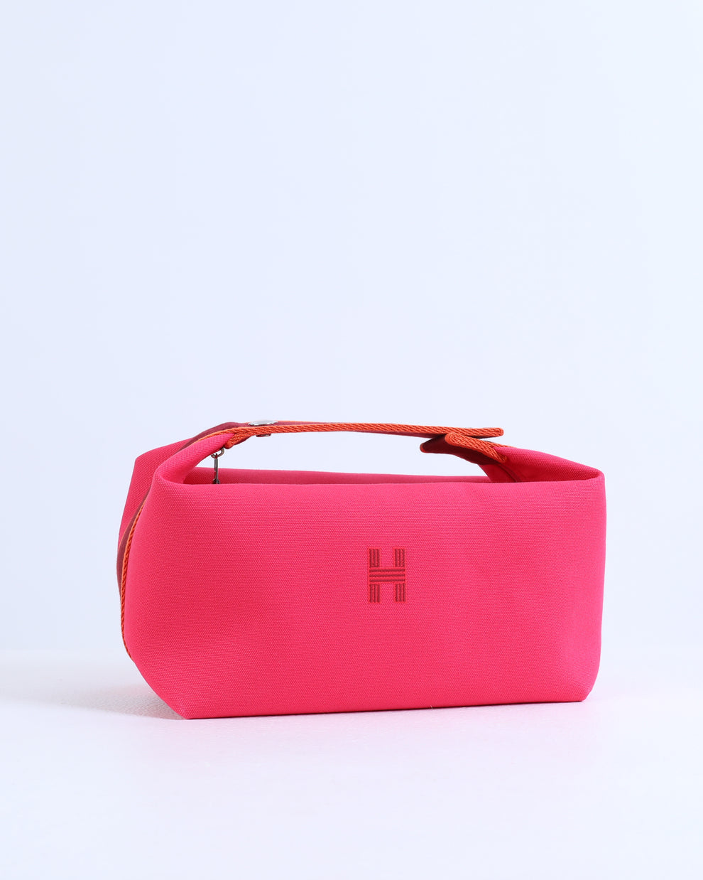 Hermes Bride à brac cloth vanity case in Pink Canvas and Silver Hardware 22 cm