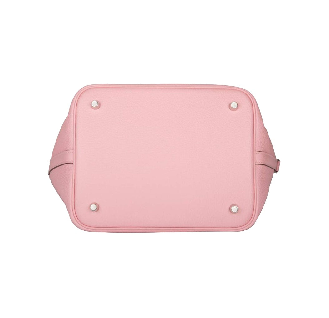 Hermes Picotin Style Bucket Bag in Rose Grained Leather with Silver Lock