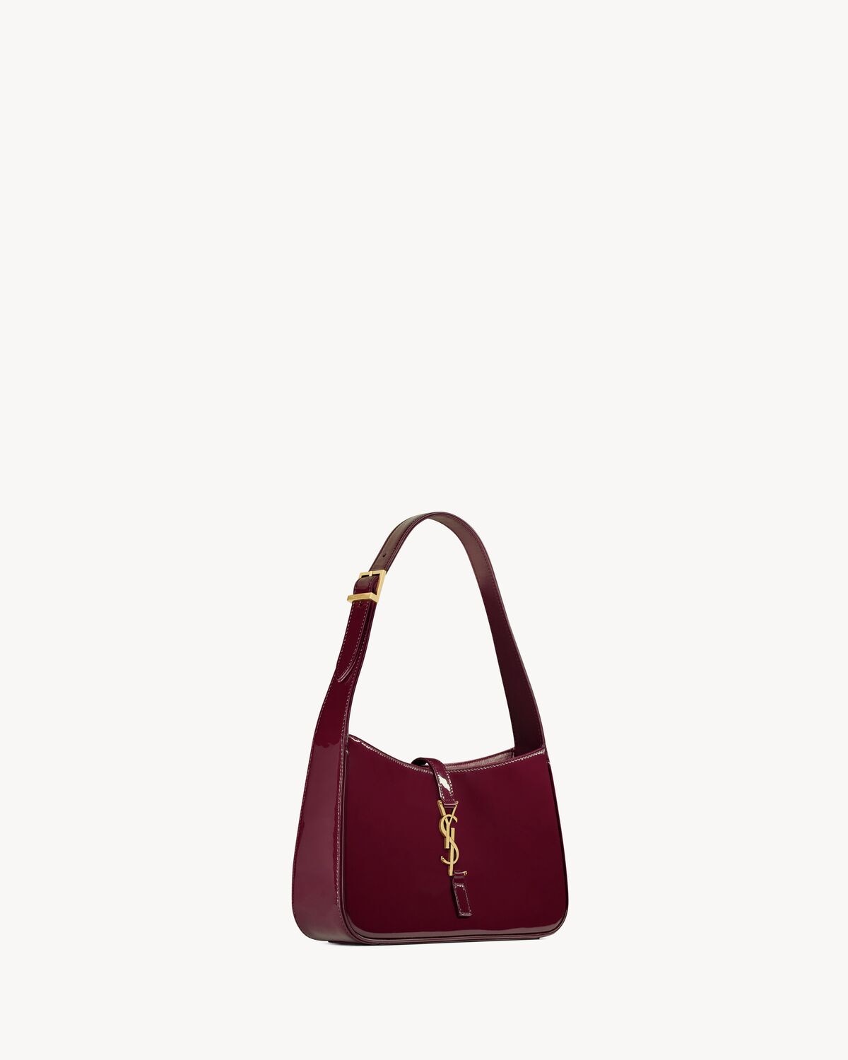 Saint Laurent Le 5 à 7 Burgundy Patent Leather Shoulder Bag with Gold Hardware