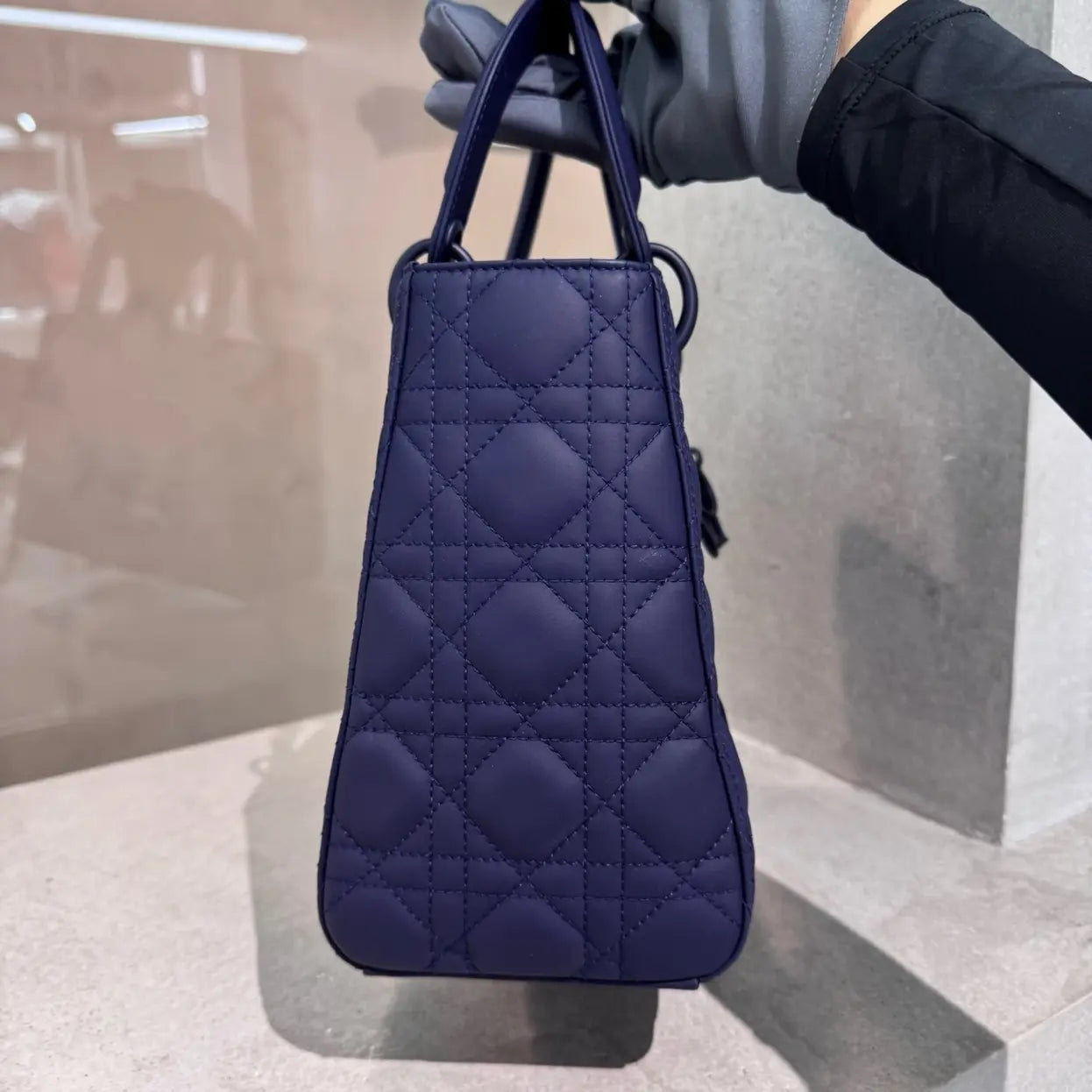 Dior Lady Dior Medium Bag in Matte Blue Cannage Calfskin with Black Hardware 20 cm
