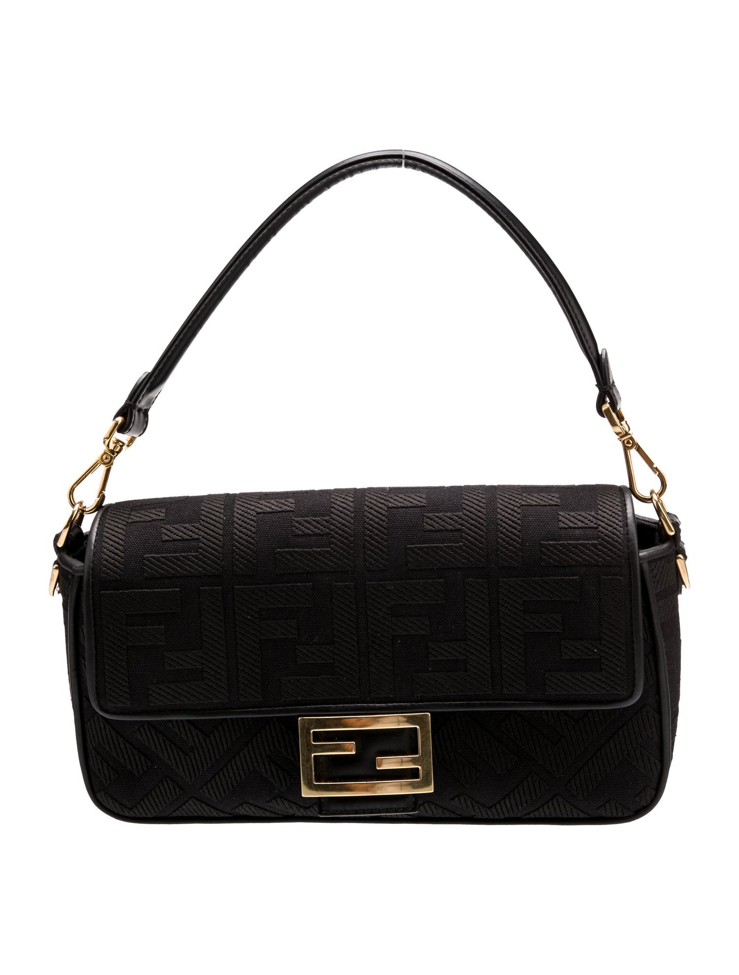 Fendi Baguette Bag in Black FF Canvas with Gold Hardware 26 cm