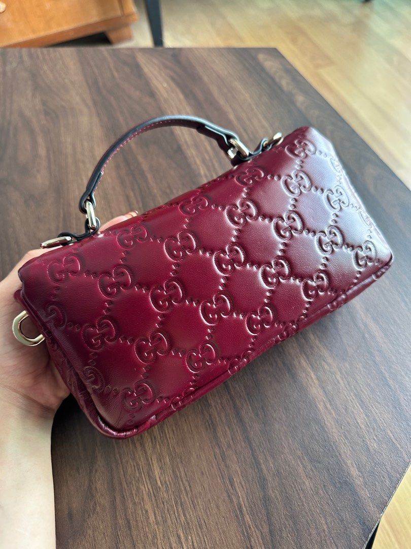 Gucci Mini GG Milano Burgundy Leather Top Handle Bag With Gold Hardware