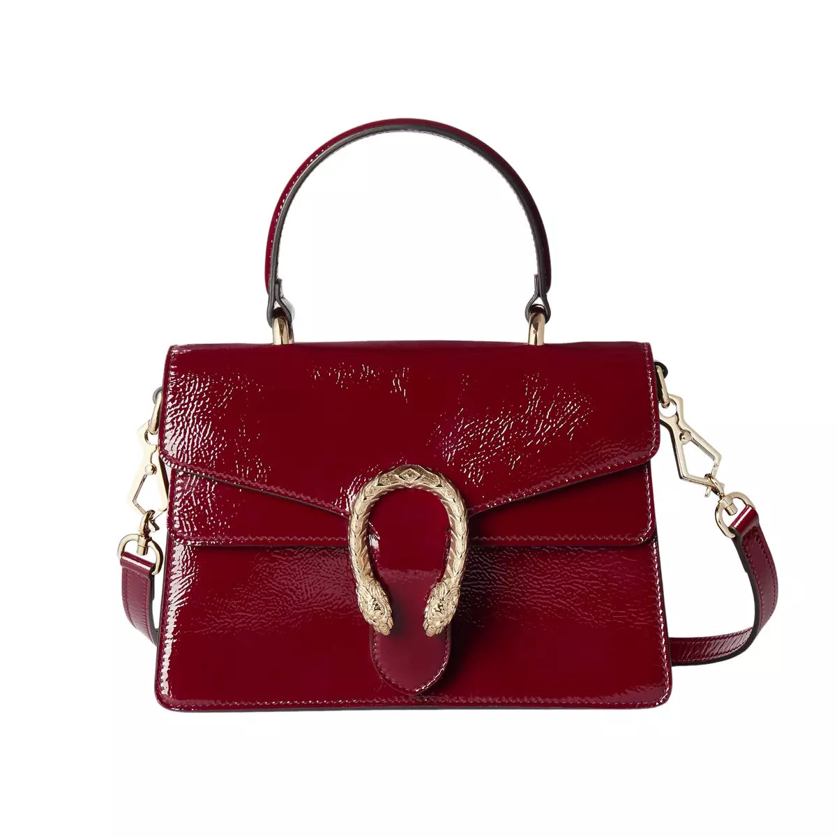 Gucci Dionysus Medium Rosso Ancora Glossy Leather Shoulder Bag with Silver Tiger Head Closure