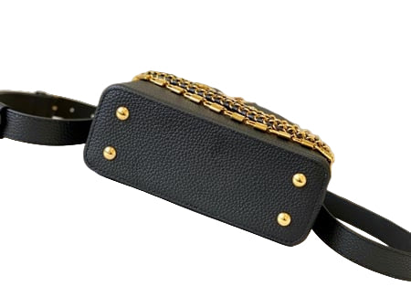 Louis Vuitton Capucines Mini Bag in Black Grained Leather and Gold Hardware 22 cm