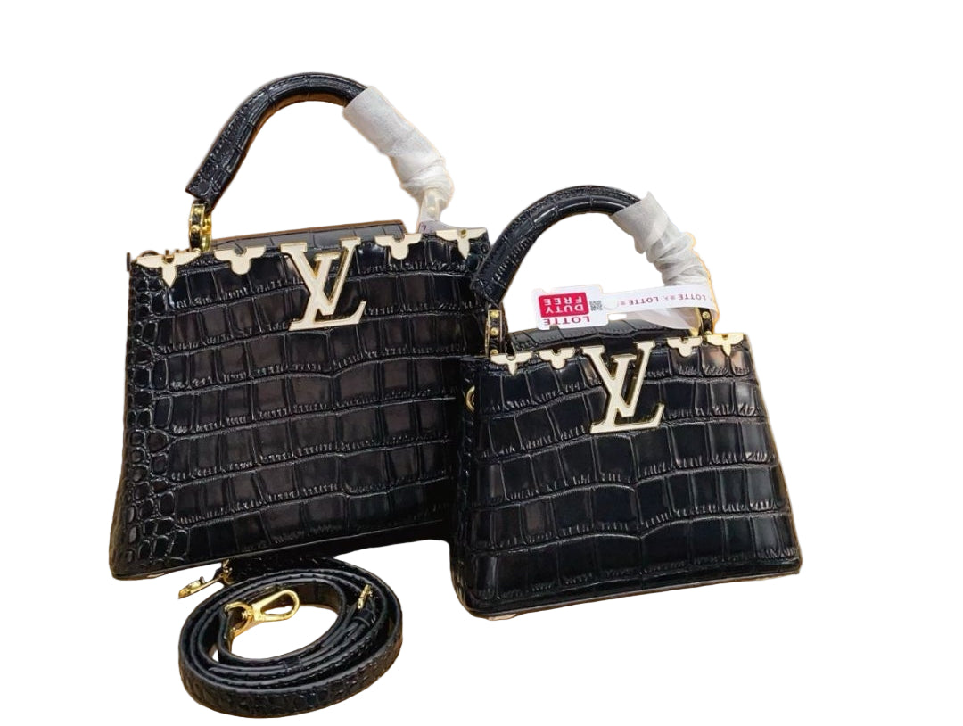 Louis Vuitton Capucines BB in Cognac Black Crocodile-Embossed Leather with Gold Hardware 21 cm