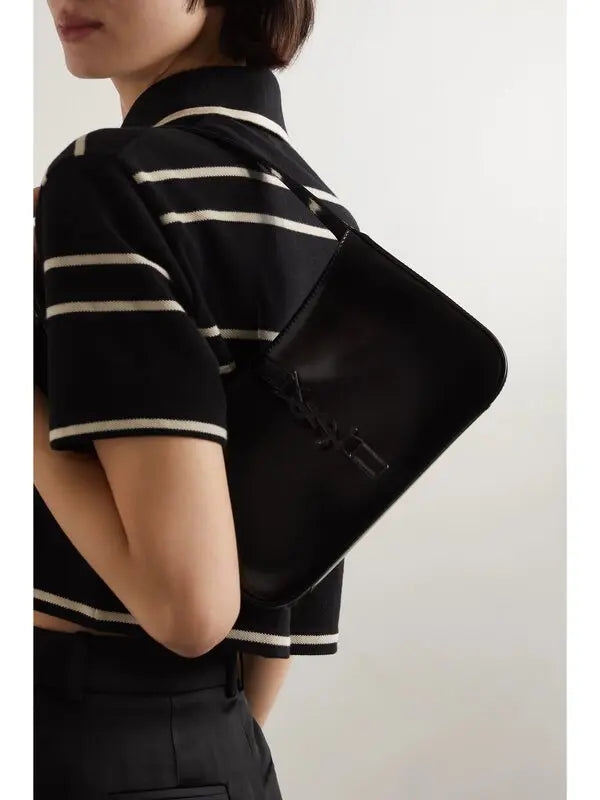 Saint Laurent Le 5 à 7 black Patent Leather Shoulder Bag with black Hardware