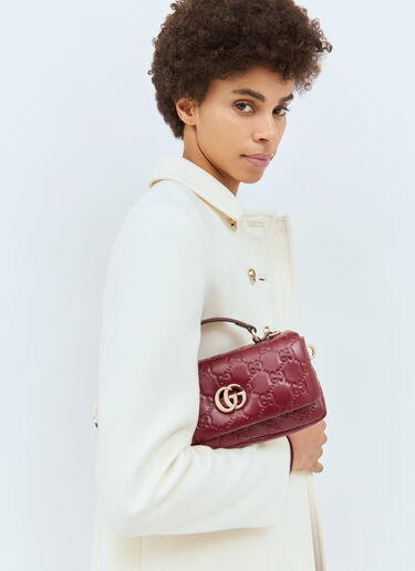 Gucci Mini GG Milano Burgundy Leather Top Handle Bag With Gold Hardware