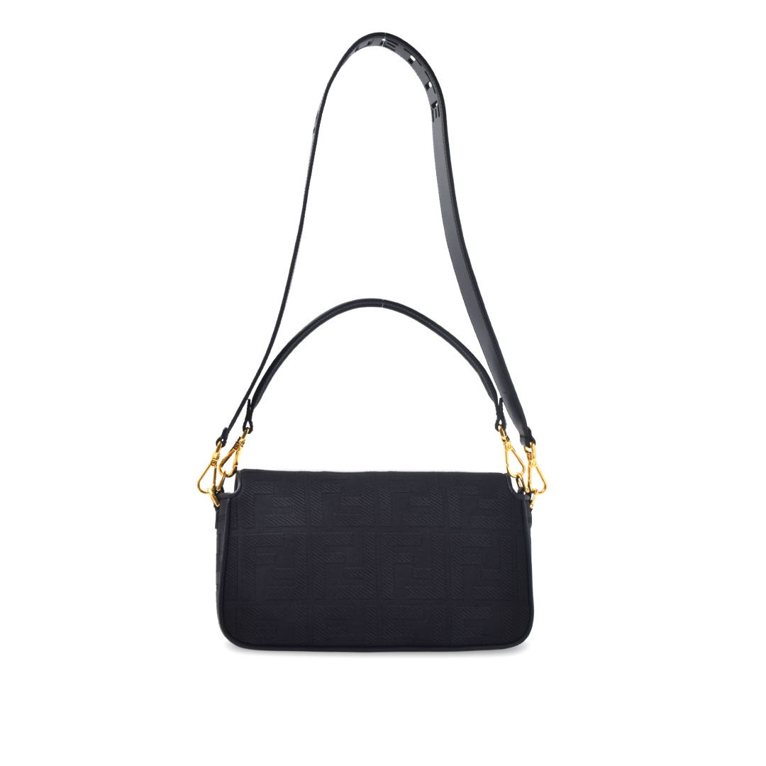 Fendi Baguette Bag in Black FF Canvas with Gold Hardware 26 cm