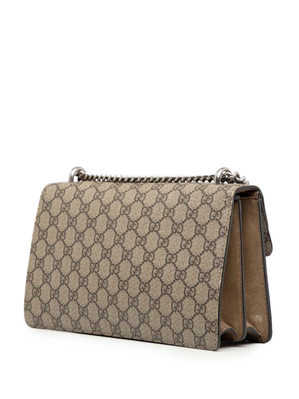Gucci Dionysus GG Supreme Small Shoulder Bag in Beige/Brown Canvas with beige Leather Details and Antique Silver Chain 25 cm
