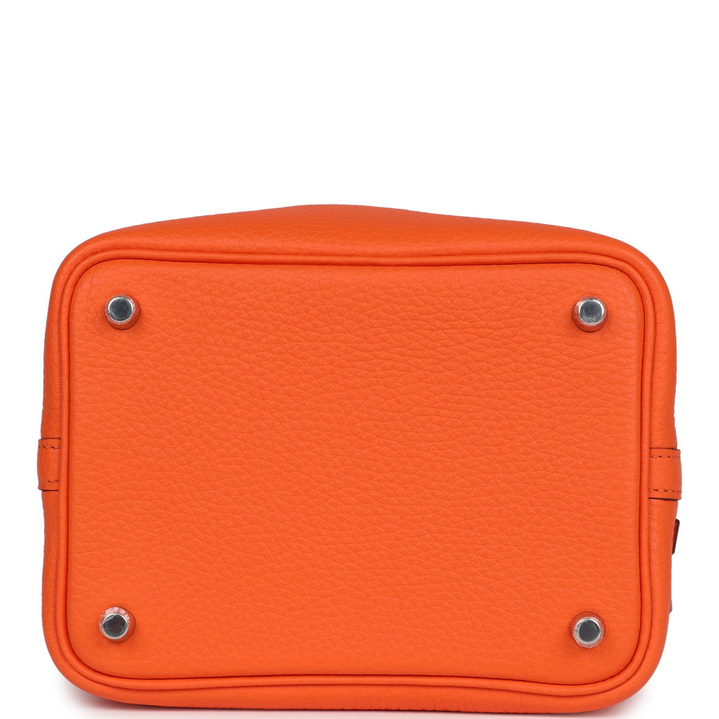 Hermes Picotin Style Bucket Bag in orange Grained Leather with Silver Lock