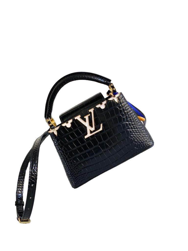Louis Vuitton Capucines BB in Cognac Black Crocodile-Embossed Leather with Gold Hardware 21 cm