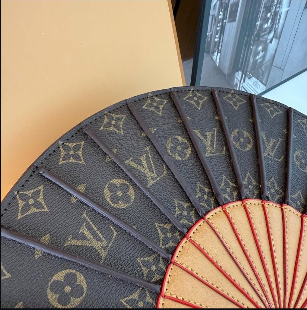 Louis Vuitton LV Fan Crossbody Bag in Brown Monogram Canvas with Beige/Red 37 cm