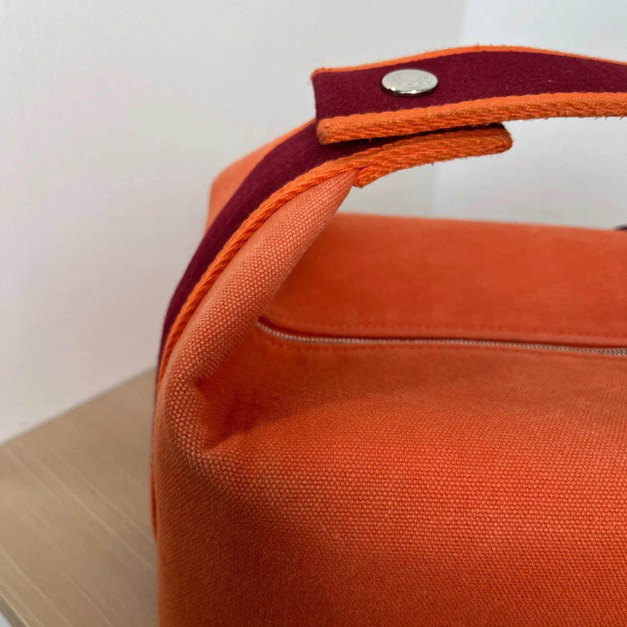 Hermes Bride à brac cloth vanity case in Orange Canvas with Purple and Silver Hardware 22 cm