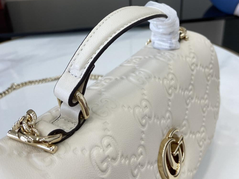 Gucci Mini GG Milano White Leather Top Handle Bag