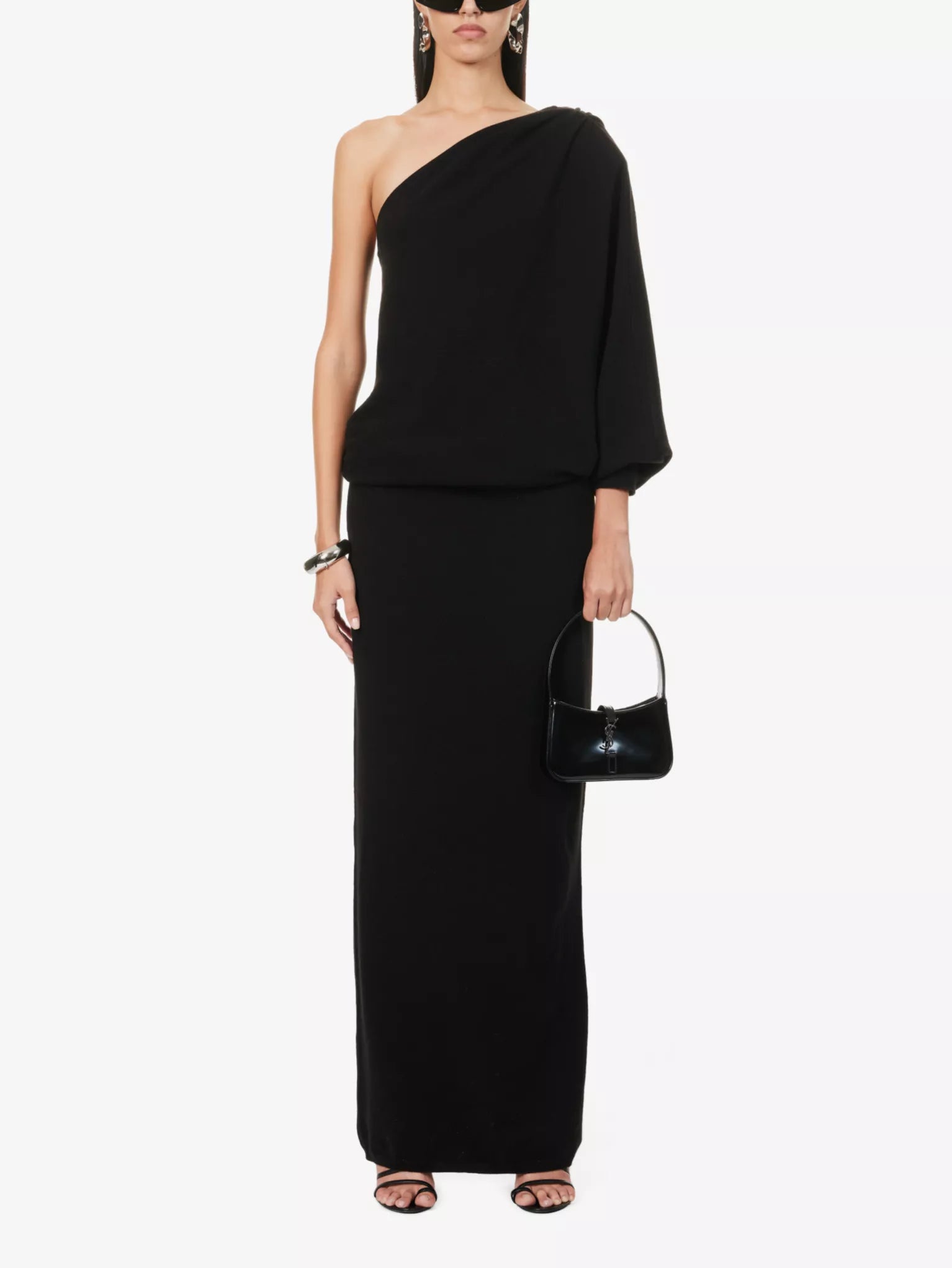 Saint Laurent Le 5 à 7 black Patent Leather Shoulder Bag with silver Hardware