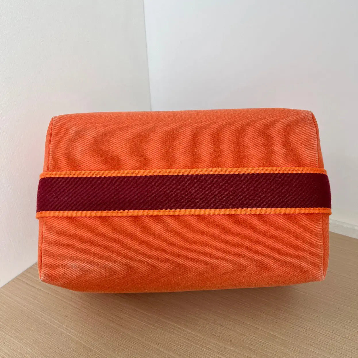 Hermes Bride à brac cloth vanity case in Orange Canvas with Purple and Silver Hardware 22 cm