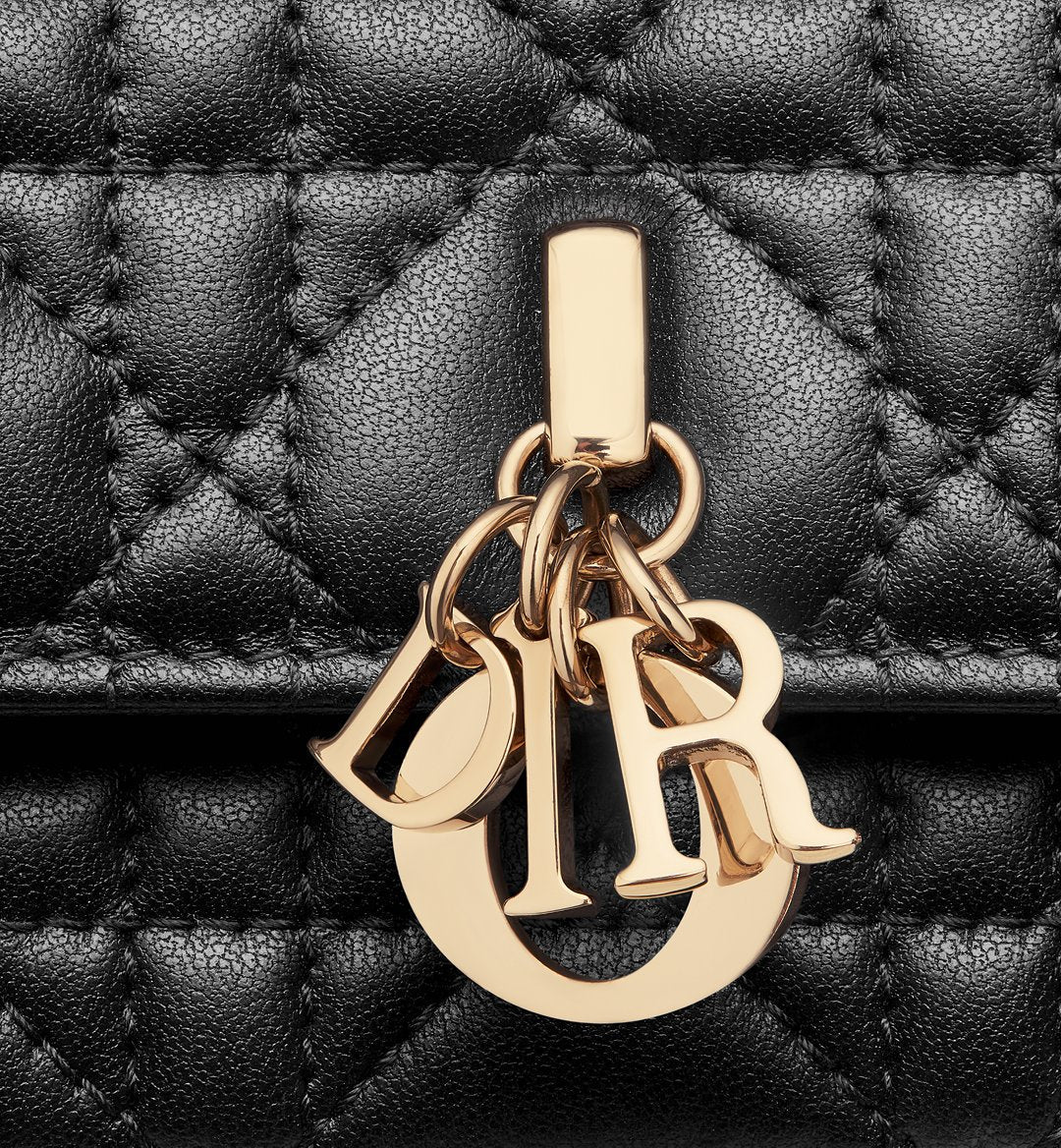 Dior Lady Dior Top Handle Bag in Black Quilted Lambskin with Gold Hardware – 20 cm