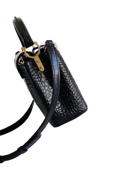 Louis Vuitton Capucines BB in Cognac Black Crocodile-Embossed Leather with Gold Hardware 21 cm