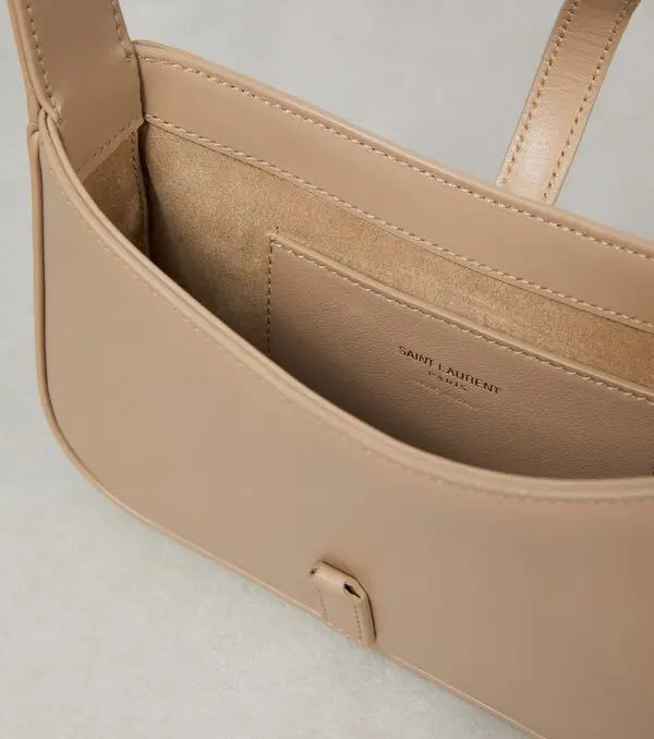 Saint Laurent Le 5 à 7 beige Patent Leather Shoulder Bag with Gold Hardware