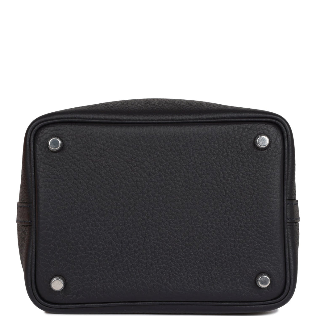 Hermes Picotin Style Bucket Bag in Black Grained Leather with Silver Lock