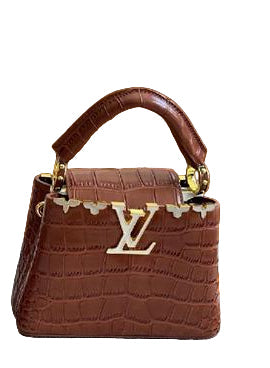Louis Vuitton Capucines BB in Cognac Brown Crocodile-Embossed Leather with Gold Hardware 21 cm