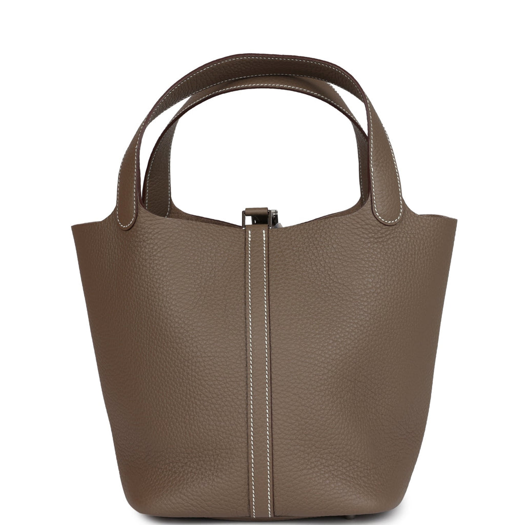 Hermes Picotin Style Bucket Bag in Etoupe Grained Leather with Silver Lock