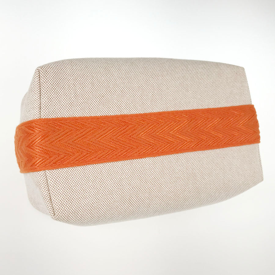 Hermes Bride à brac cloth vanity case in beige Canvas with orange/white Handle 22 cm