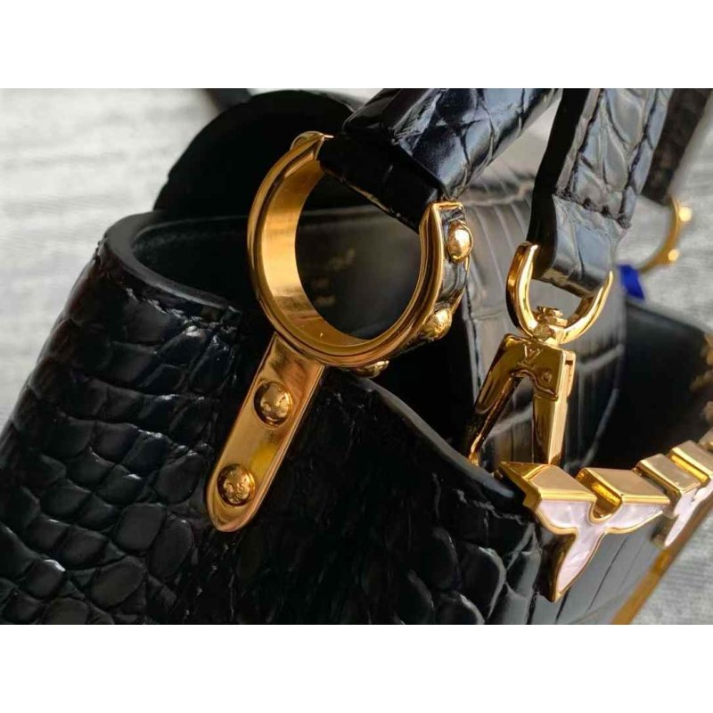 Louis Vuitton Capucines BB in Cognac Black Crocodile-Embossed Leather with Gold Hardware 21 cm